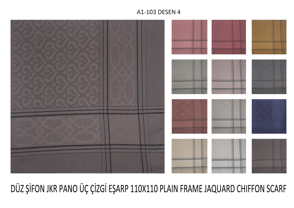 Düz Şifon Jakar Pano Üç Çizgi Eşarp A1-103-4