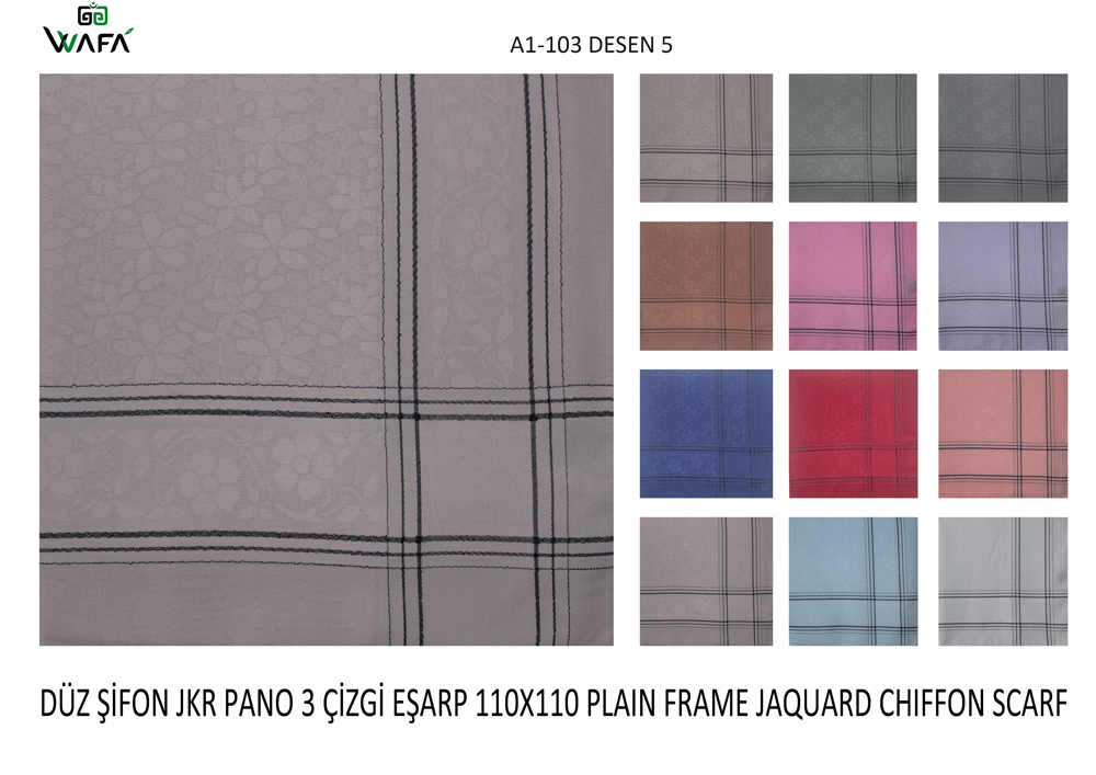 Düz Şifon Jakar Pano Üç Çizgi Eşarp A1-103-5