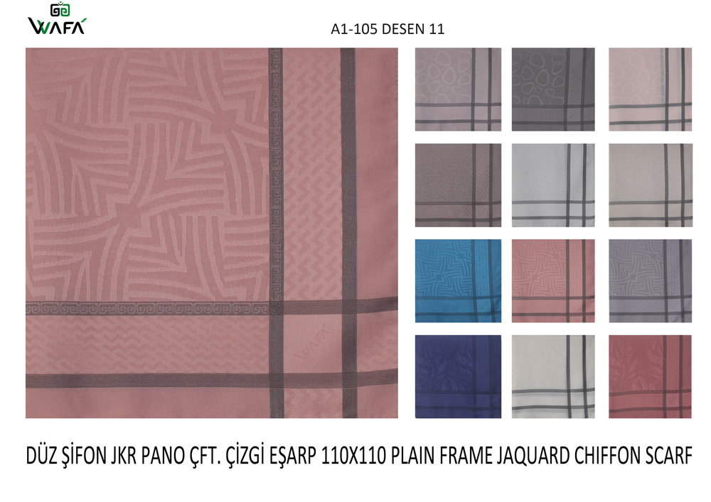 Düz Şifon Jakar Pano Çift Çizgi Eşarp A1-105-11
