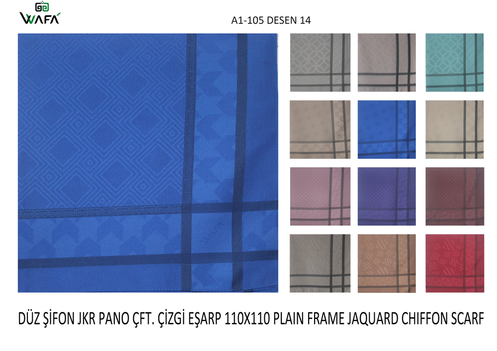 Düz Şifon Jakar Pano Çift Çizgi Eşarp A1-105-14