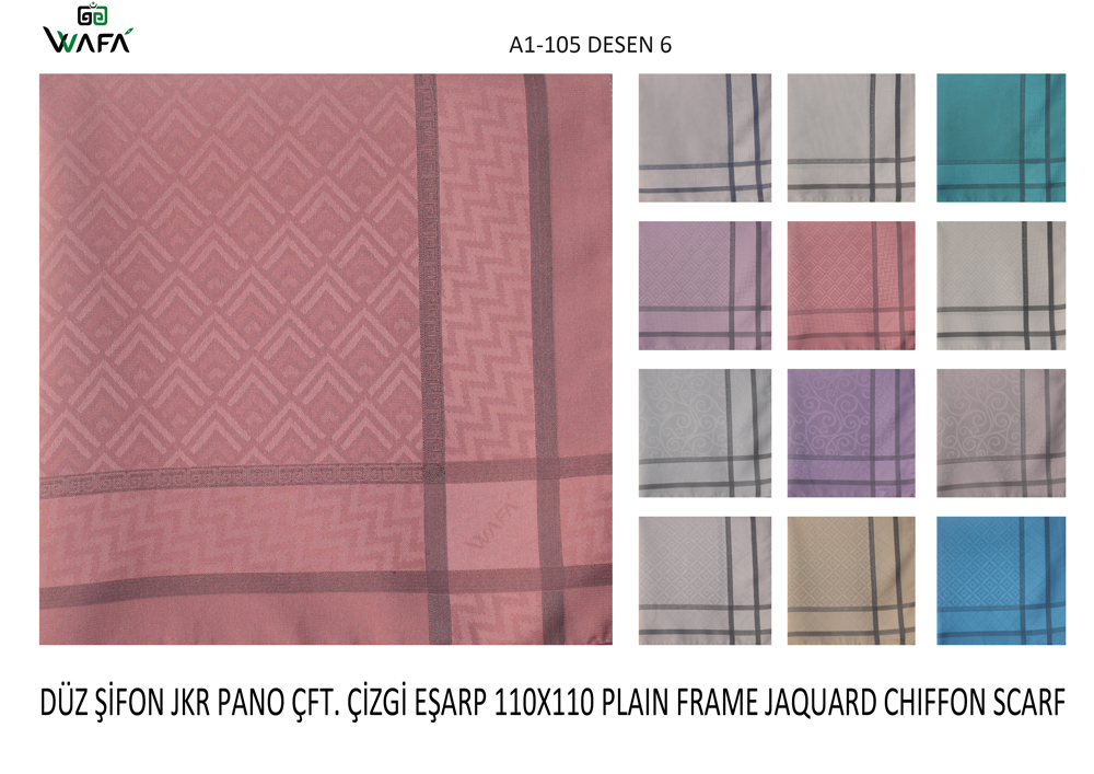 Düz Şifon Jakar Pano Çift Çizgi Eşarp A1-105-6