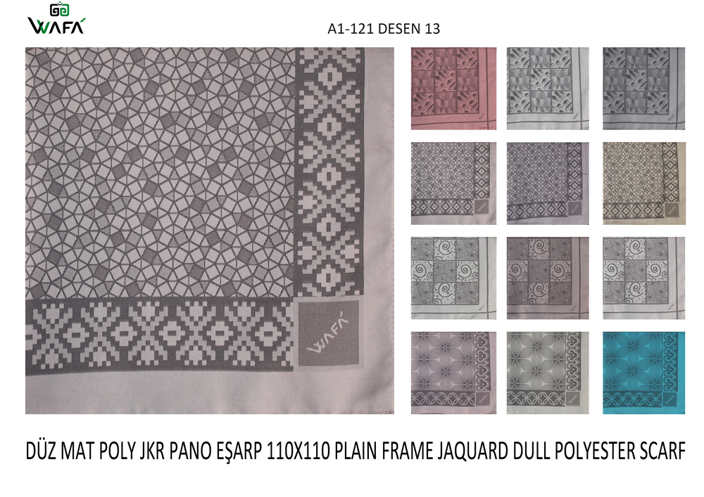 Düz Pano Jakar Mat Polyester Saten Eşarp A1-121-13