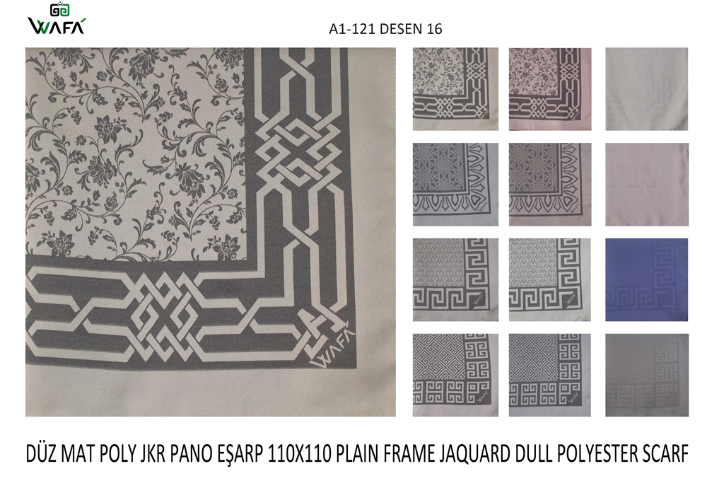 Düz Pano Jakar Mat Polyester Saten Eşarp A1-121-16