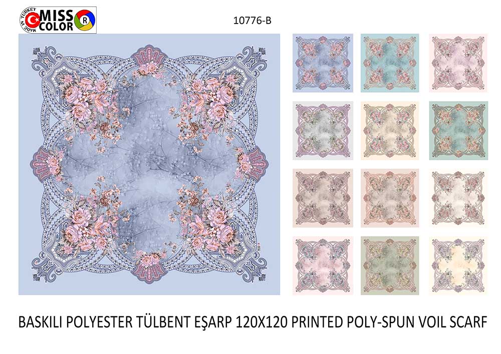 Baskılı Polyester Tülbent Eşarp 10776-B