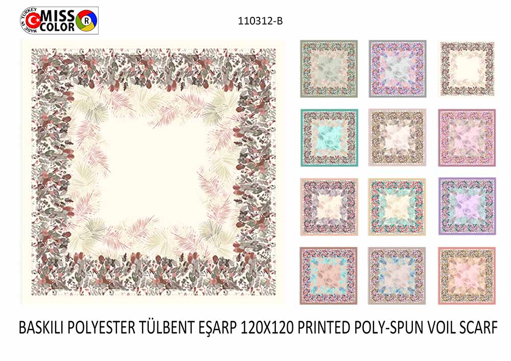 Baskılı Polyester Tülbent Eşarp 110312-B