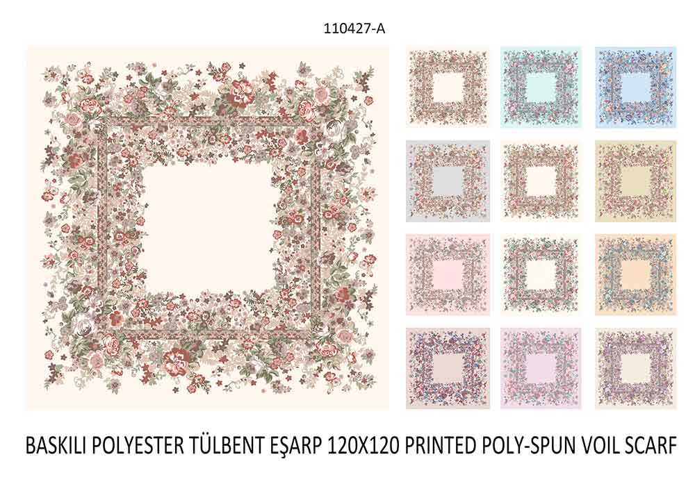 Baskılı Polyester Tülbent Eşarp 110427-A