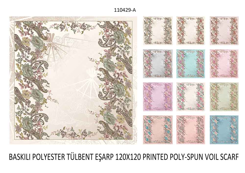 Baskılı Polyester Tülbent Eşarp 110429-A