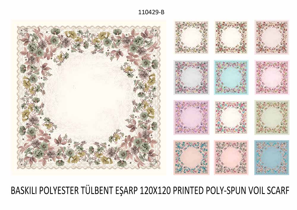Baskılı Polyester Tülbent Eşarp 110429-B