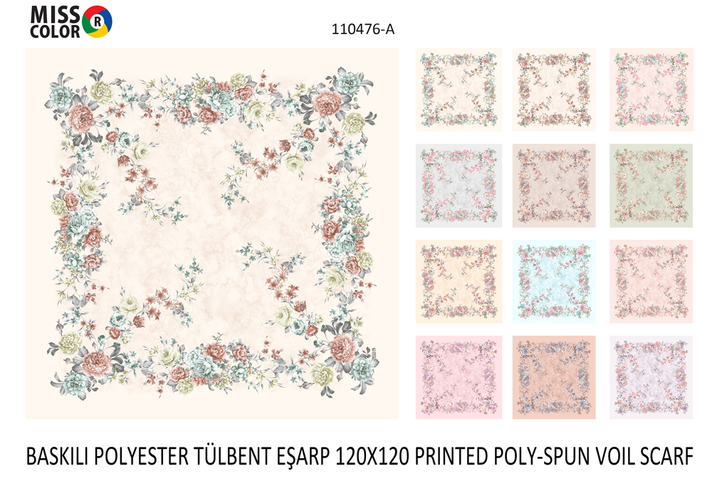 Baskılı Polyester Tülbent Eşarp 110476-A