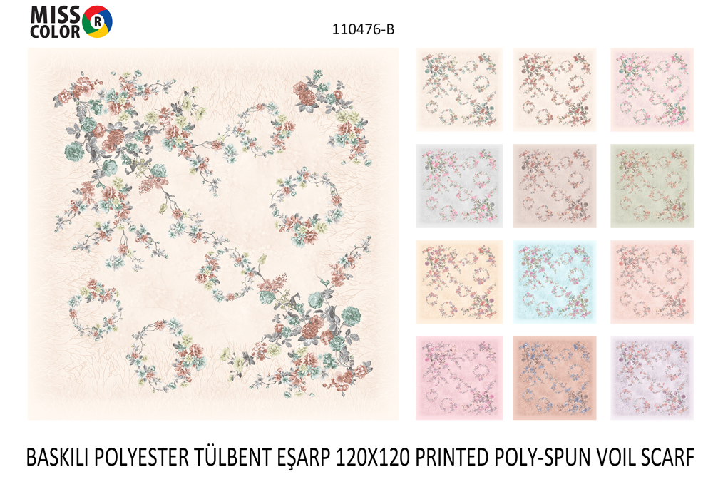 Baskılı Polyester Tülbent Eşarp 110476-B