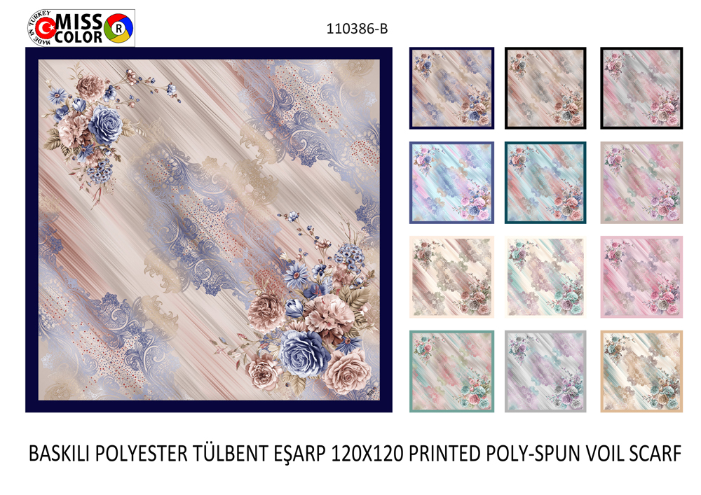 Baskılı Polyester Tülbent Eşarp 110386-B