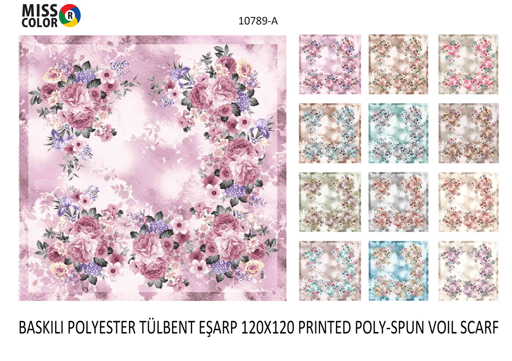 Baskılı Polyester Tülbent Eşarp 10789-A