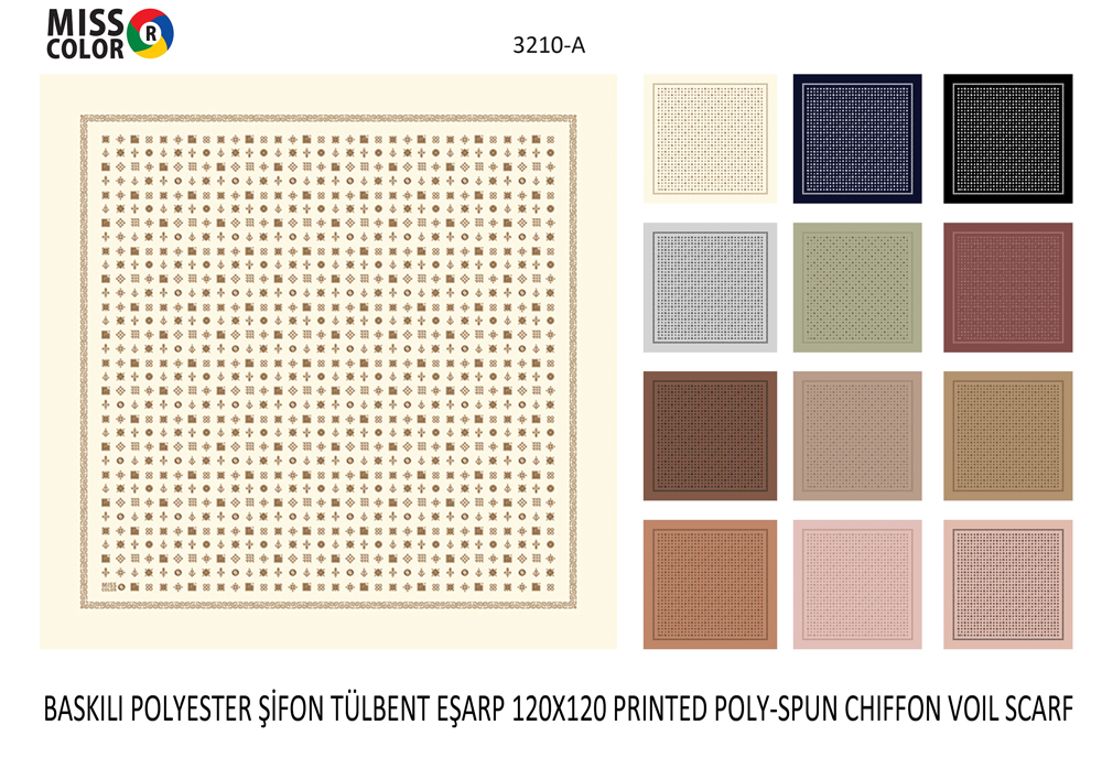 Baskılı Polyester Lüx Tülbent Eşarp 3210-A