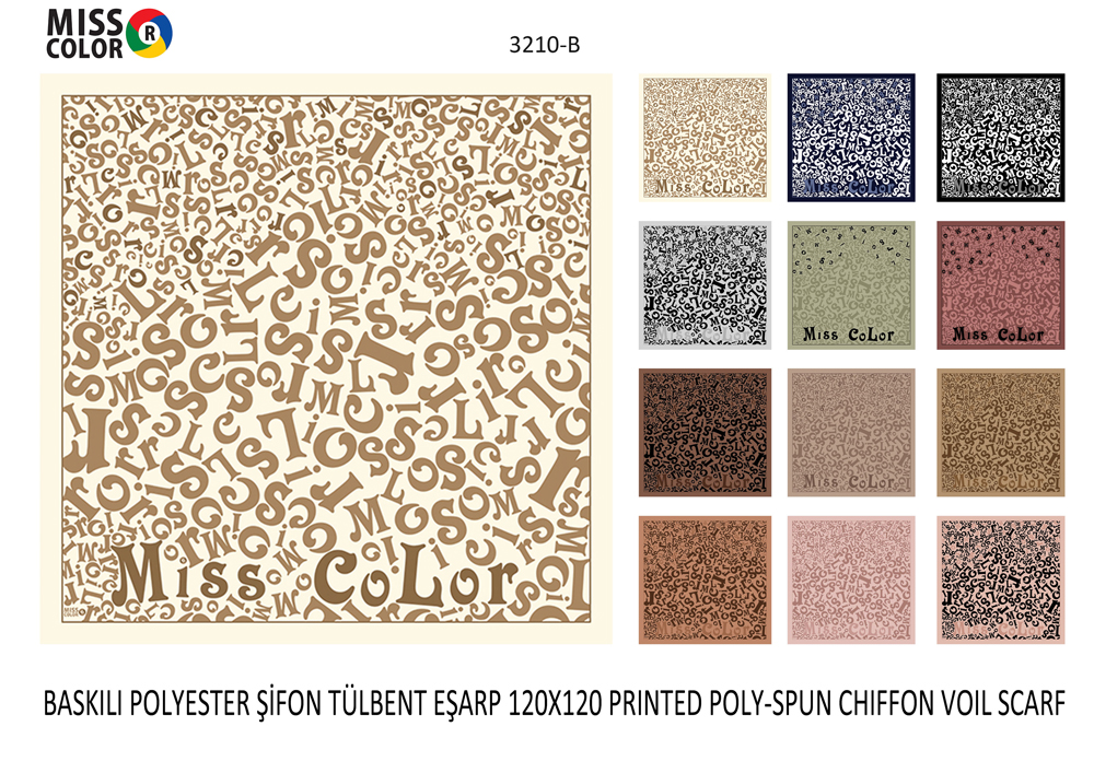 Baskılı Polyester Lüx Tülbent Eşarp 3210-B