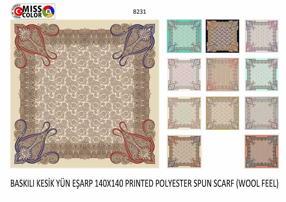 Baskılı Kesik Yün Eşarp 8231
